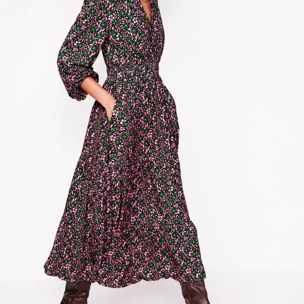 Boden Green and Pink Bishop Sleeve Sundress